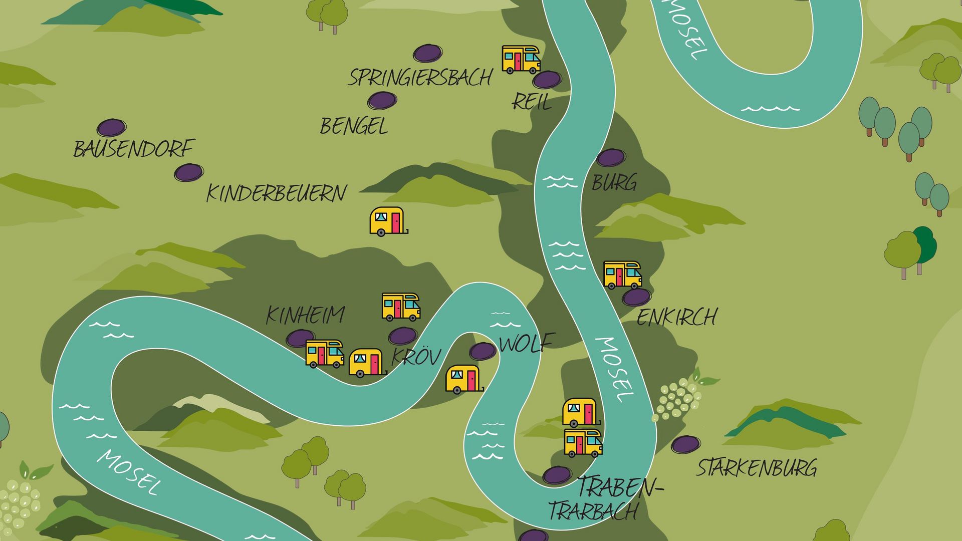 moselcamping Übersichtskarte der Camping- und Wohnmobilstellplätze in der Region